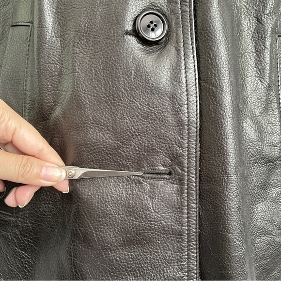 Vintage 90s Y2K Roots Black 100% Leather Straight Cut Mid Length Car Coat - 6/S - Picture 4 of 14